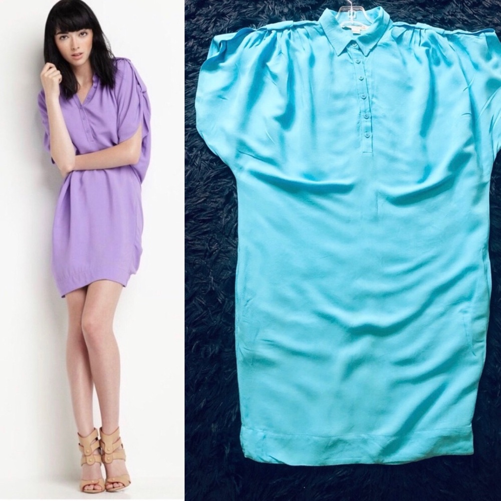 Diane Von Furstenberg Karin Kimono Sleeve Crepe Shirt Blue Dress. Size 4